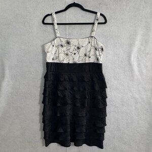 R&M RICHARD Women Sleeveless Tiered Beaded Dress Sz 12 Black White 49-26